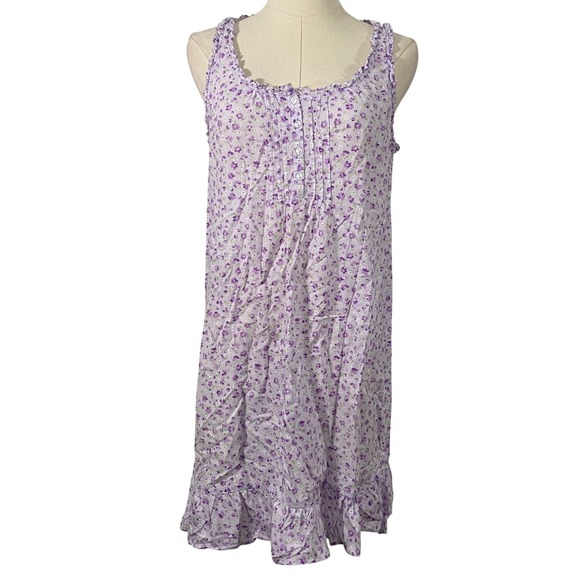 Midnight by Carole Hochman Other - Carole Hochman Small 100% Cotton Purple Ruffle Floral Print Henley PJ Dress